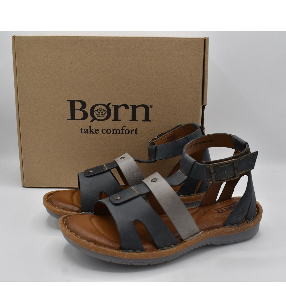 Born Women Size 8 Tropi Navy Lavender Full Grain Leather Gladiator Sandals Shoes